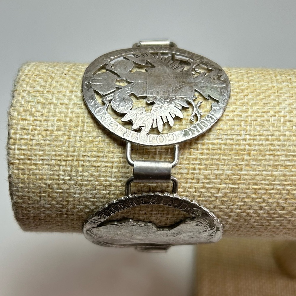 Vintage Coin Silver Austria Maria Theresa Thaler Panel Link Bracelet